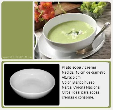 Alquilar Plato para sopa o crema - vajilla para fiestas y eventos en Bogotá - ver precios y fotos de alquileres económico para fiestas y eventos