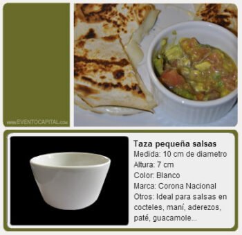 Alquilar tasa pequeña para salsa y guacamole - vajilla - platos para fiestas y eventos en Bogotá - ver precios y fotos de alquileres económico para fiestas y eventos