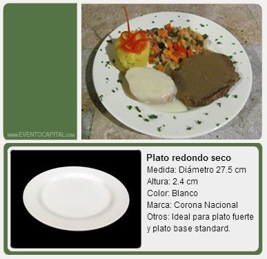 Alquilar Plato redondo para seco - vajilla para fiestas y eventos en Bogotá - ver precios y fotos de alquileres económico para fiestas y eventos