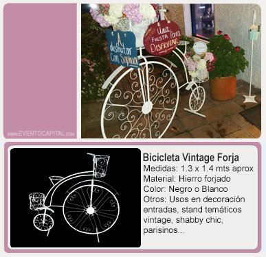 Alquilar Bicicleta vintage en forja hierro - decoración paris para fiestas y eventos en Bogotá - ver precios y fotos de alquileres económico para fiestas y eventos