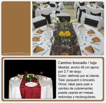 Alquilar Camino brocado - caminos en tela cubremantel para fiestas y eventos en Bogotá - ver precios y fotos de alquileres económico para fiestas y eventos