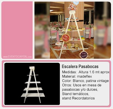 Alquilar Escalera vintage para pasabocas - decoración vintage para fiestas y eventos en Bogotá - ver precios y fotos de alquileres económico para fiestas y eventos