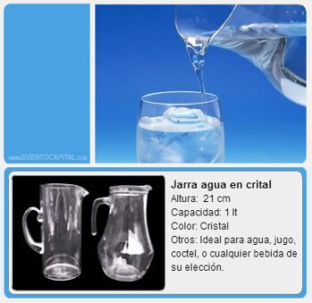Alquilar Jarras de agua en cristal para fiestas y eventos en Bogotá - ver precios y fotos de alquileres económico para fiestas y eventos