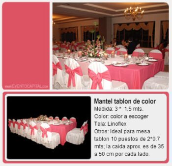 Alquilar Mantel rectangular de color para tablon - mantelería para fiestas y eventos en Bogotá - ver precios y fotos de alquileres económico para fiestas y eventos