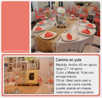 Alquilar camino mantel yute cubremantel- mantelería para fiestas y eventos en Bogotá - ver precios y fotos de alquileres económico para fiestas y eventos