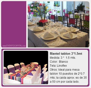 Alquilar Mantel rectangular blanco para tablon - mantelería para fiestas y eventos en Bogotá - ver precios y fotos de alquileres económico para fiestas y eventos