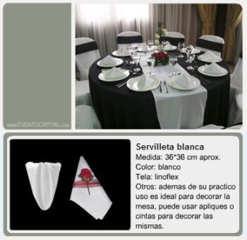 Alquilar Servilletas de tela blanca - mantelería para fiestas y eventos en Bogotá - ver precios y fotos de alquileres económico para fiestas y eventos