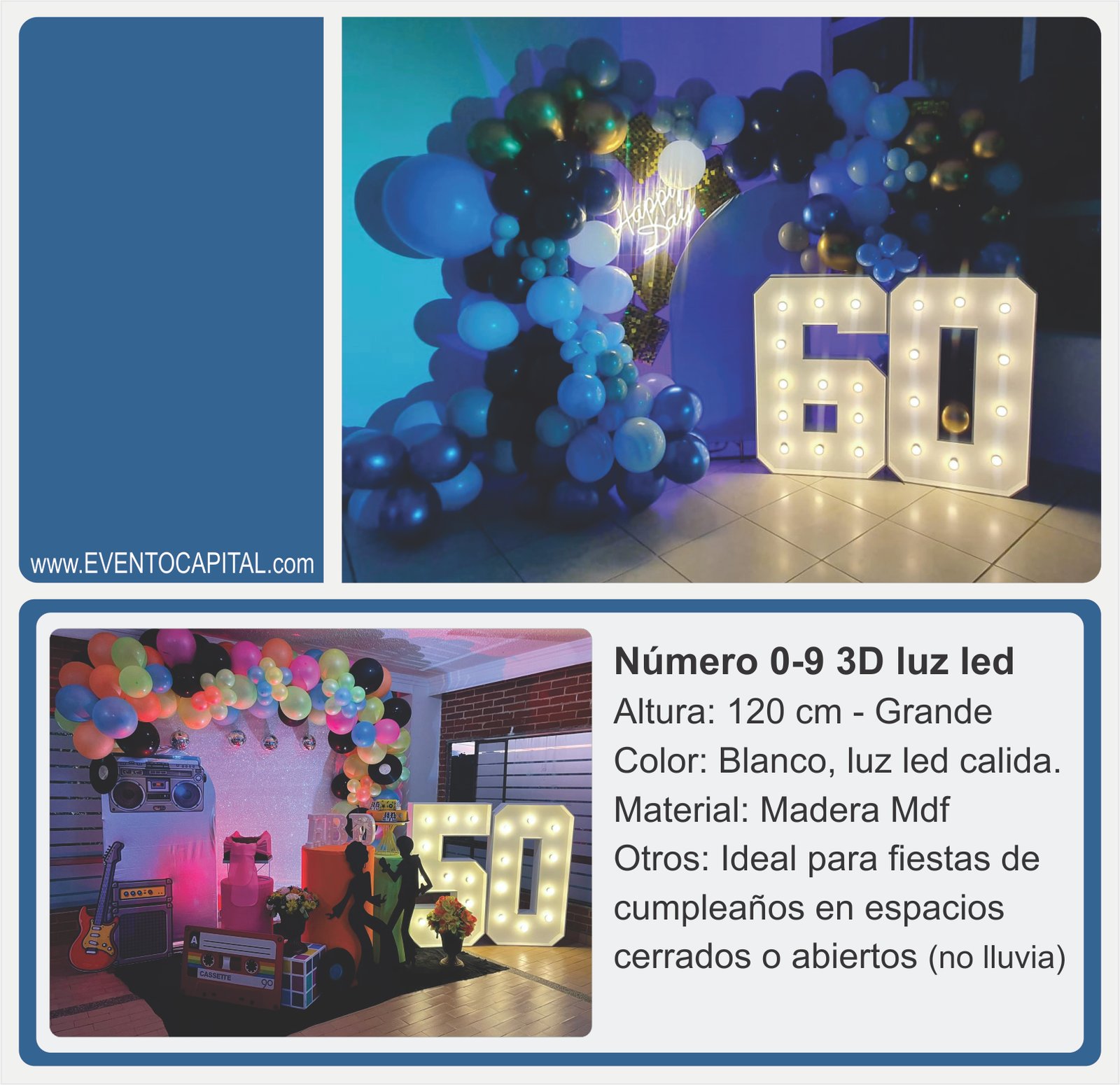 Alquilar Números en MDF madera con luz led - numeros gigantes para fiestas y eventos en Bogotá - ver precios y fotos de alquileres económico para fiestas y eventos
