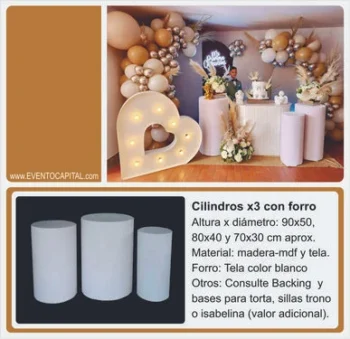 Alquilar Cilindros de madera para stand y globos - mesa decorativa para fiestas y eventos en Bogotá - ver precios y fotos de alquileres económico para fiestas y eventos
