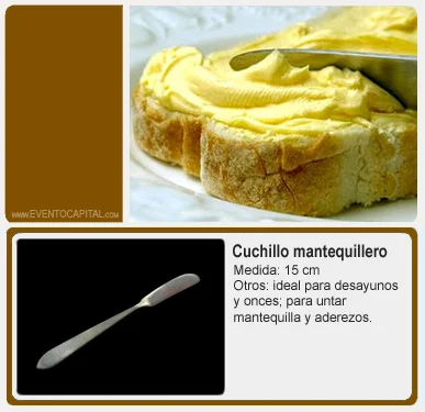 Alquilar cuchillo mantequillero - cubiertos para fiestas y eventos en Bogotá - ver precios y fotos de alquileres económico para fiestas y eventos