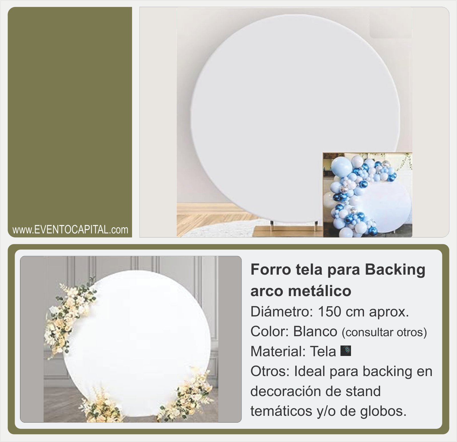 Alquilar Tela para aro backing - arco redondo decoración para fiestas y eventos en Bogotá - ver precios y fotos de alquileres económico para fiestas y eventos