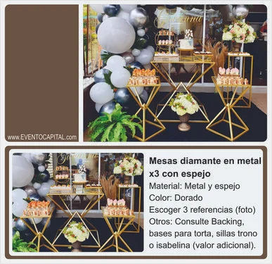 Alquilar Mesas metalicas decorativas en tubos para stand de tematicos para fiestas y eventos en Bogotá - ver precios y fotos de alquileres económico para fiestas y eventos